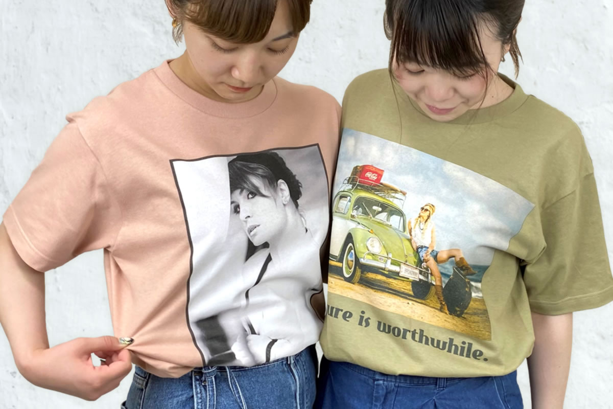 淡色くすみカラーTシャツ×ホワイトインクジェットプリント