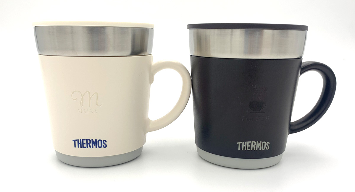THERMOS保温マグにレーザー彫刻