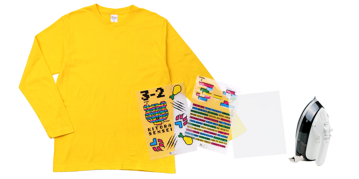 無地長袖Tシャツの上にフィルムをちょっとずらして載せる＋アイロンとクッキングシート