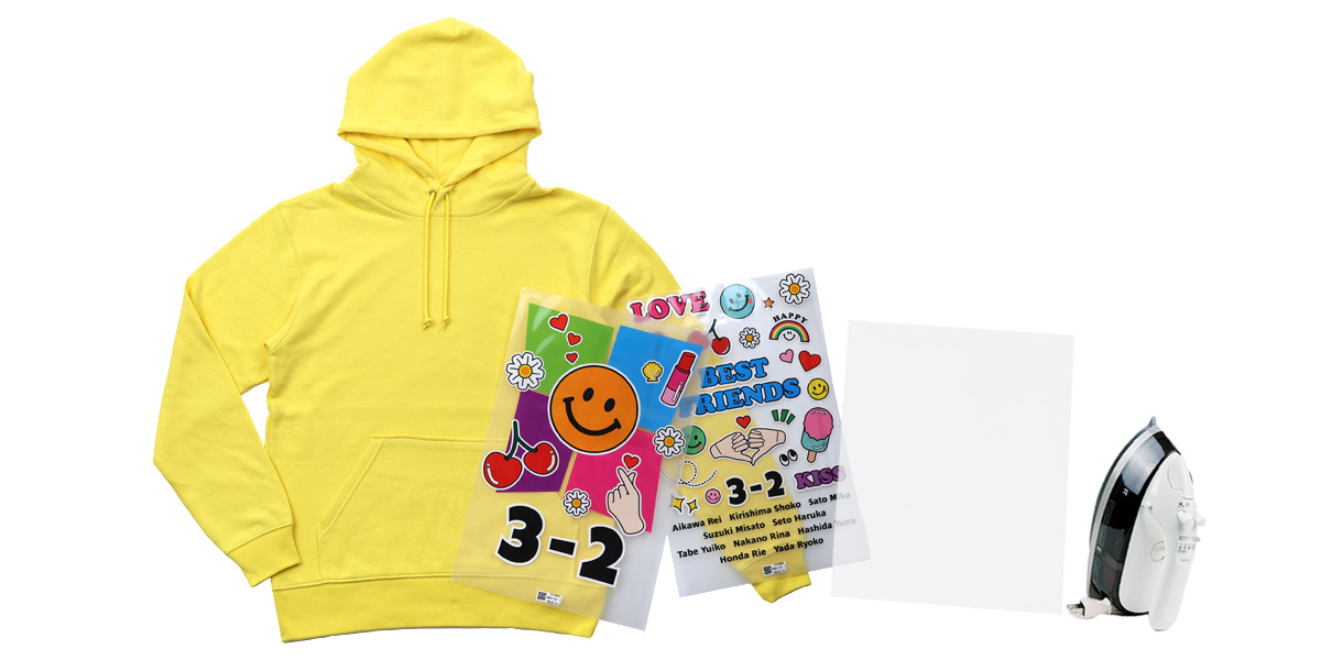 無地Tシャツの上にフィルムをちょっとずらして載せる+アイロンとクッキングシート