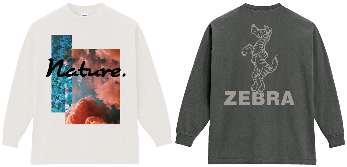 
LIFEMAX 6.5oz ピグメントダイロングスリーブTシャツデザイン横並び